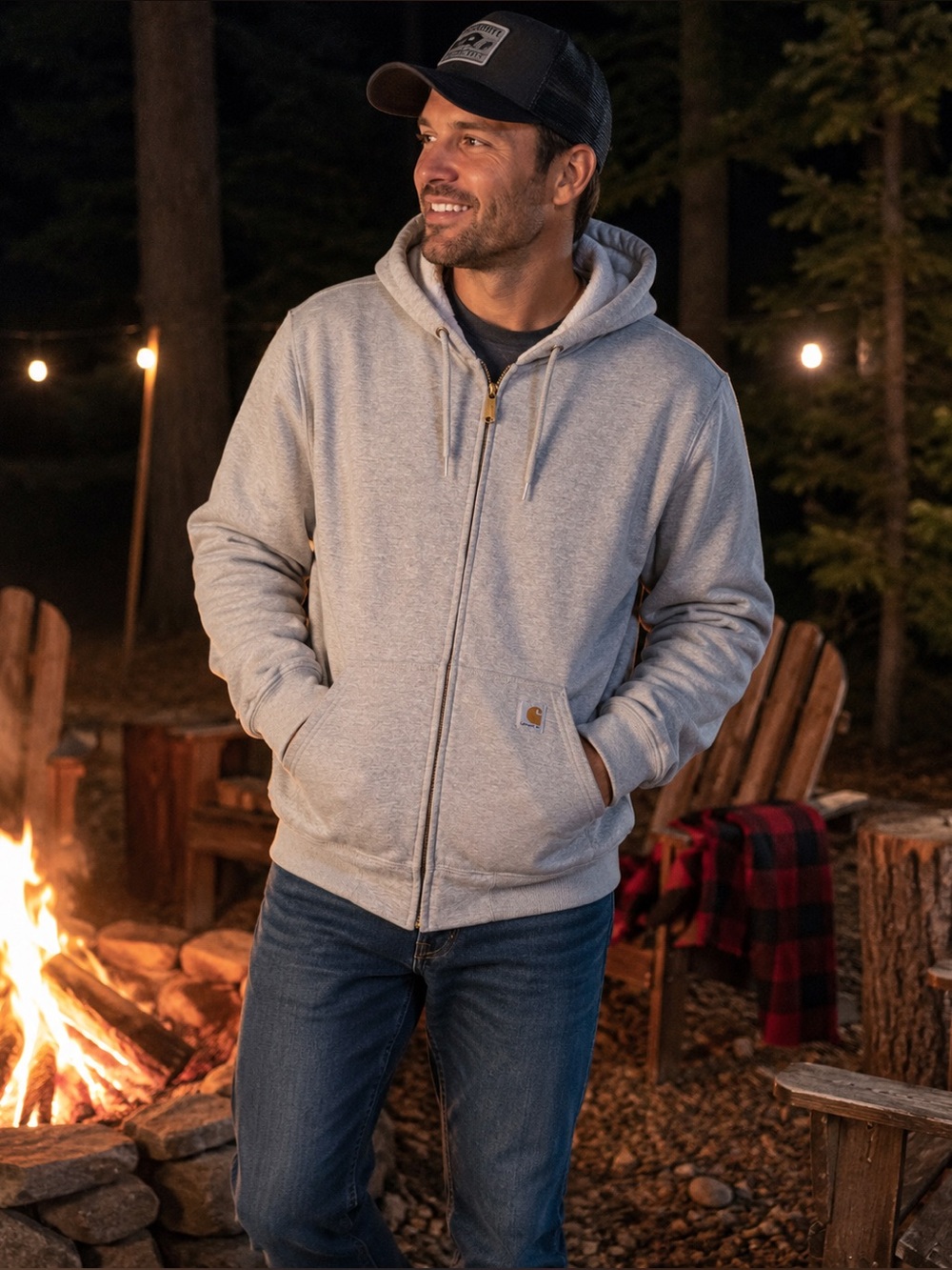 Carhartt Loose Fit Gray Full Zip Hoodie Large Men’s Workwear Sweatshirt